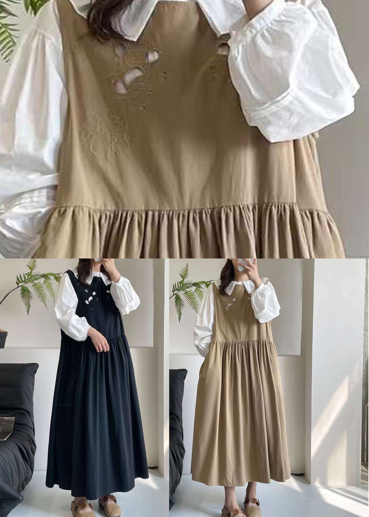 Casual Khaki Hollow Out Long Dress Sleeveless