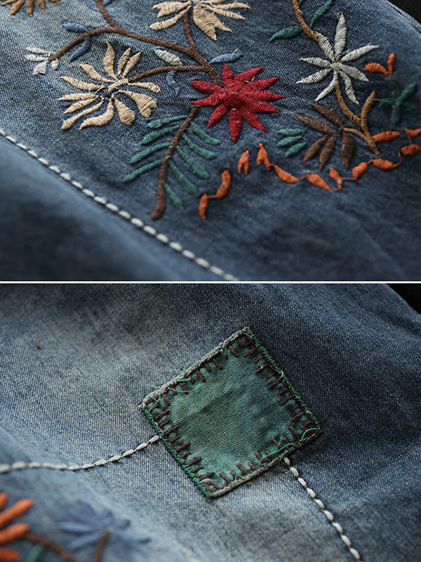 Casual Embroidered Loose Elasticity Harem Denim Pants