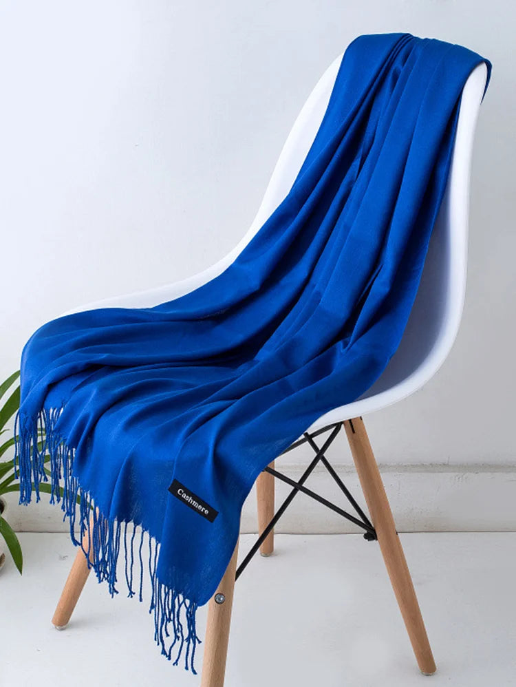 Casual Plain Cashmere-Like Fringed Shawl Scarf