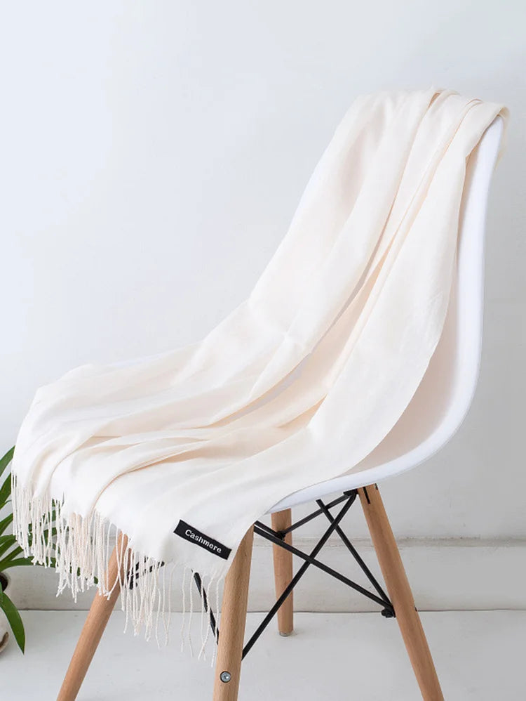 Casual Plain Cashmere-Like Fringed Shawl Scarf