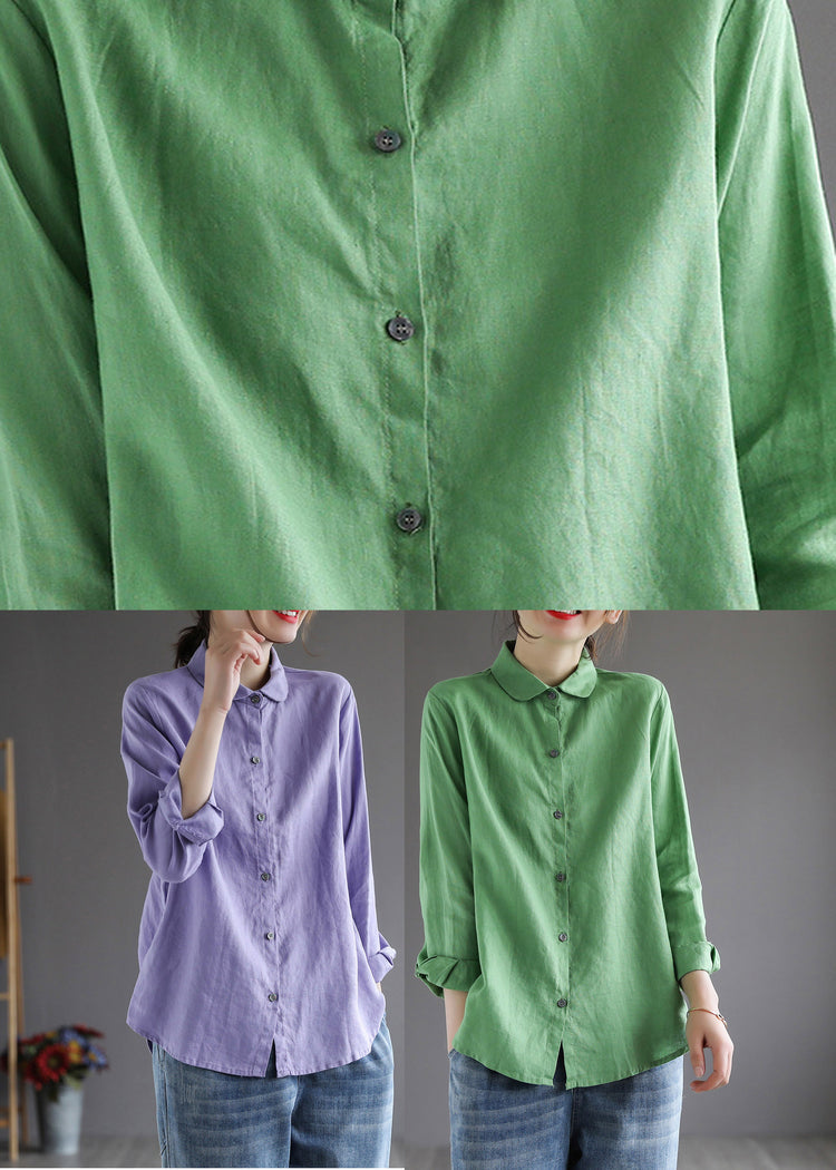 Casual Purple Peter Pan Collar Button Shirt Long Sleeve