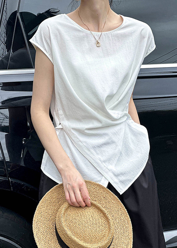 Chic White Patchwork Button T Shirt Short Sleeve