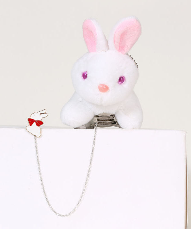 Chic Pink Alloy Chain Plush Rabbit Brooches