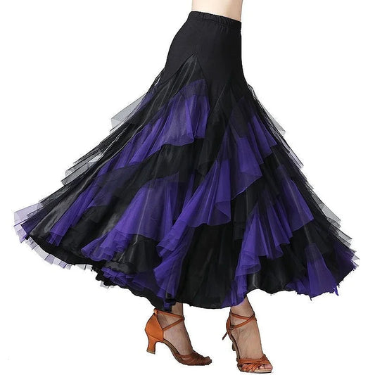 Chic Purple Wrinkled Patchwork Elastic Waist Tulle Skirts Spring