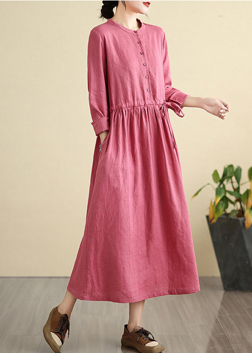 Chic Rose Cinched Linen Holiday Dress Fall