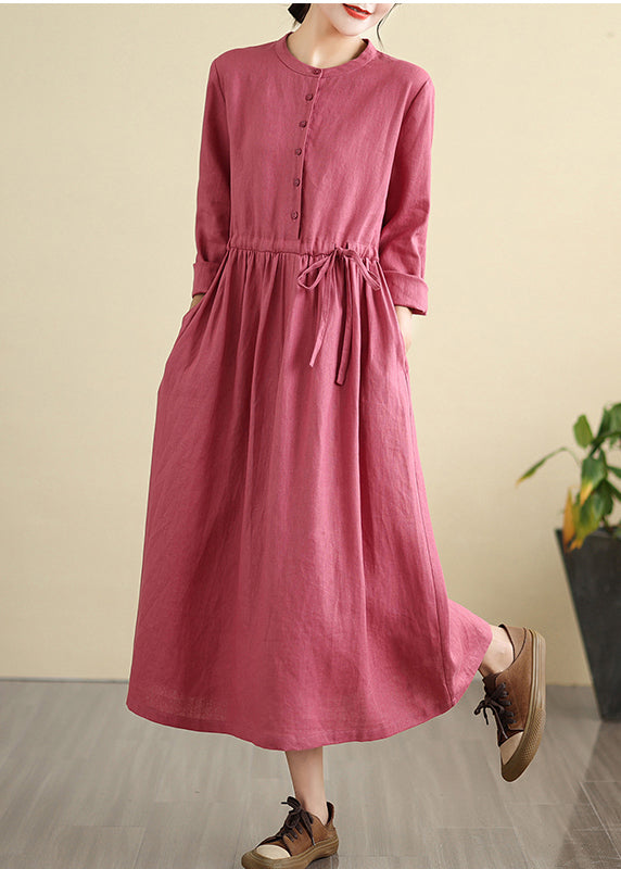 Chic Rose Cinched Linen Holiday Dress Fall