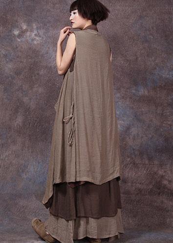 Chic Chocolate Linen Sleeveless Summer Cardigan Outerwear