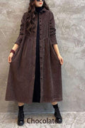 French blackish green corduroy coats Inspiration thick Cinched women coats