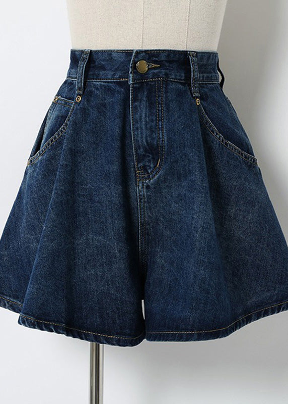 Classic Navy High Rise Button Pockets Patchwork Denim Shorts