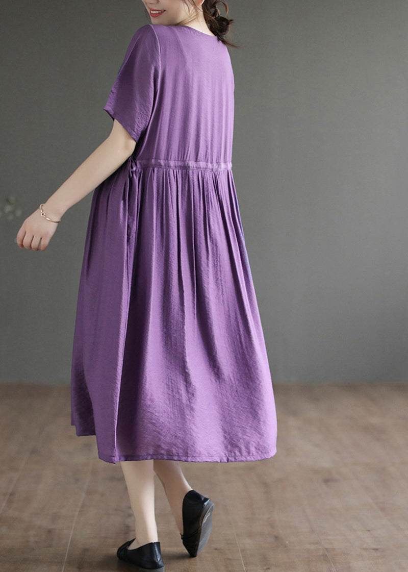 Slim Fit Purple Embroideried Cotton Dress Summer