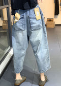 Classy Blue Patchwork High Waist Denim Crop Pants Summer