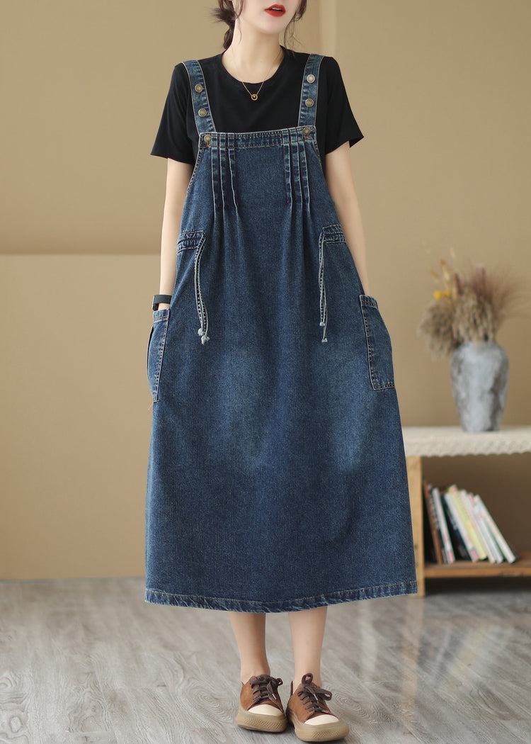 Classy Denim Blue Oversized Wrinkled Wrinkled Strap Dresses Summer