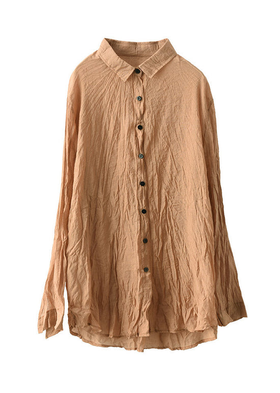 Vintage Khaki Peter Pan Collar Shirts And Crop Pants Silk Patchwork Two Pieces Set main image 0