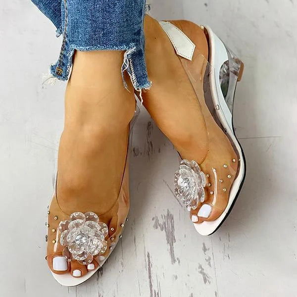 Clear Slingback Flower Rhinestone Sandals