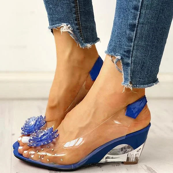 Clear Slingback Flower Rhinestone Sandals