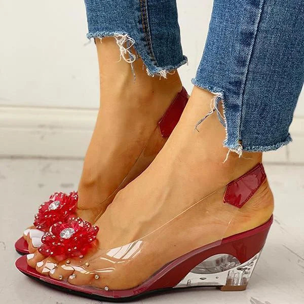 Clear Slingback Flower Rhinestone Sandals