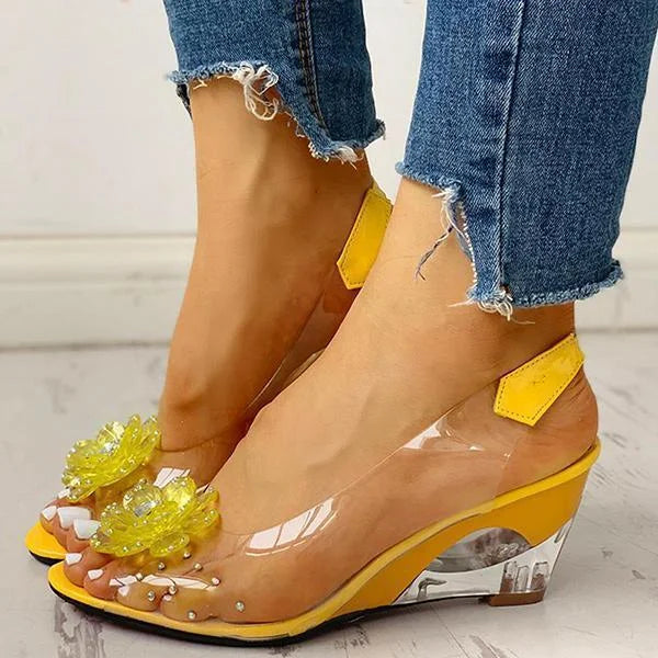 Clear Slingback Flower Rhinestone Sandals