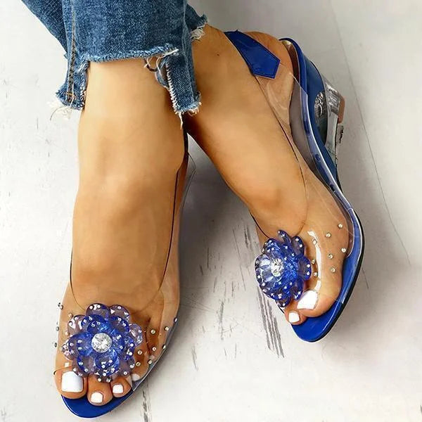 Clear Slingback Flower Rhinestone Sandals