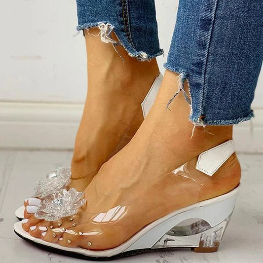 Clear Slingback Flower Rhinestone Sandals