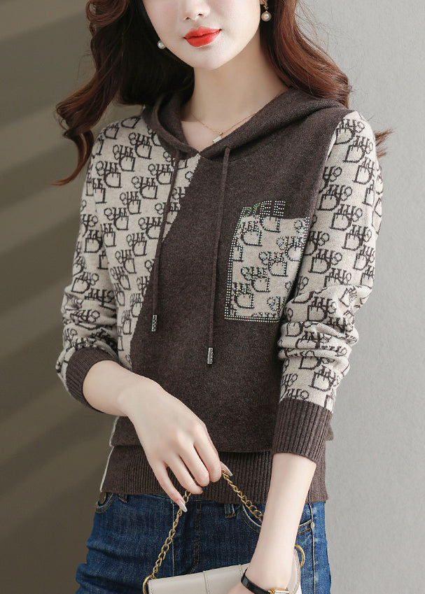 Coffee Cozy Patchwork Cotton Knit Sweaters Asymmetrical Fall