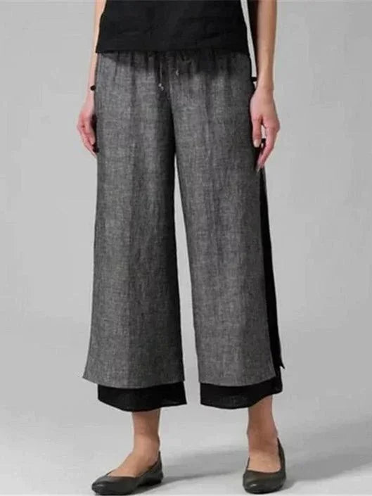 Cotton Linen Colorblock Ankle Pants