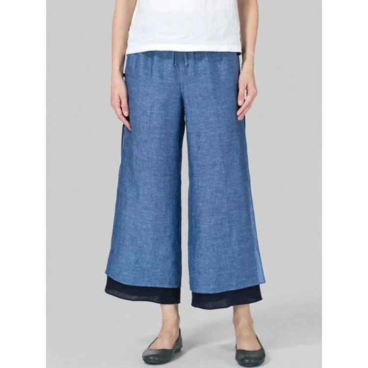 Cotton Linen Colorblock Ankle Pants