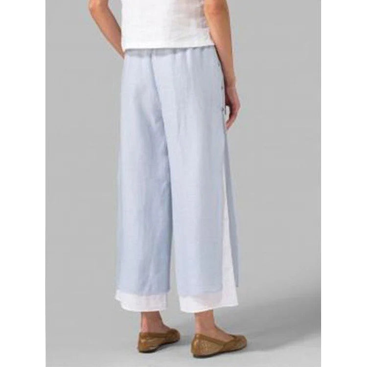 Cotton Linen Colorblock Ankle Pants