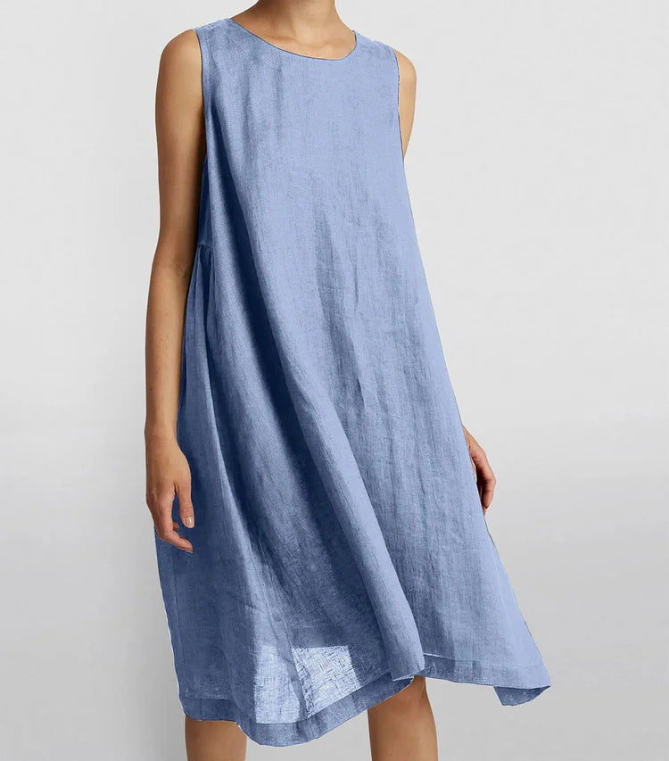 Cotton Linen Thin Sleeveless Midi Dress