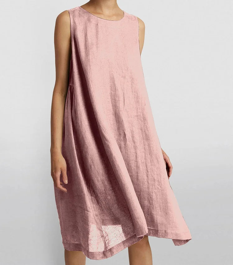 Cotton Linen Thin Sleeveless Midi Dress