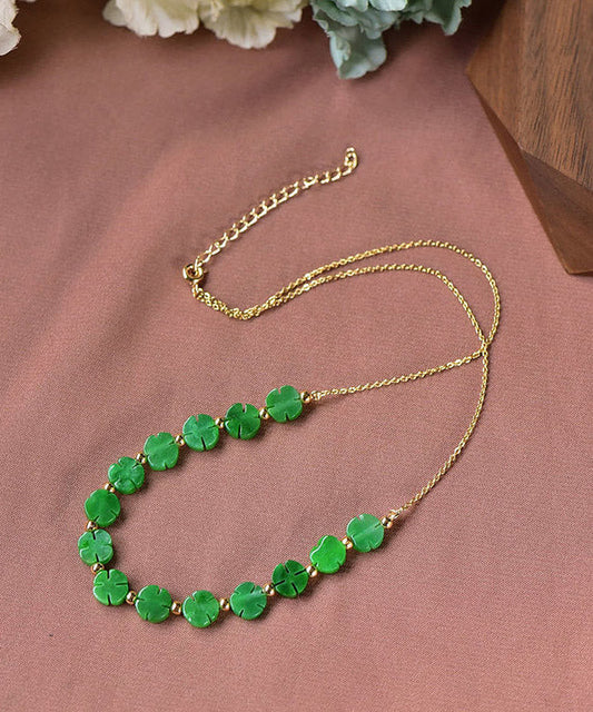 DIY Green 14K Gold Jade Dry Green Gratuated Bead Necklace