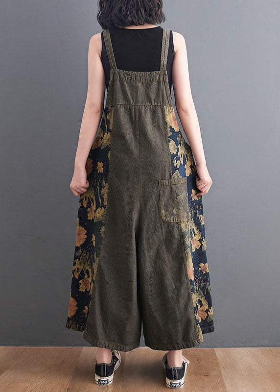 Navy Printed Pockets Pocket Denim Summer Jumpsuit