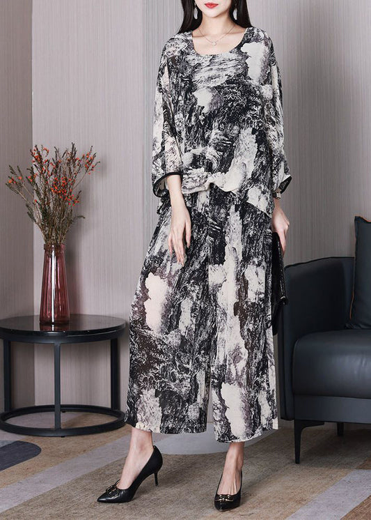 DIY white printed chiffon oversized ink two-piece bat sleeves