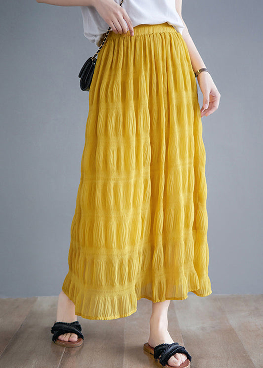 Bohemian Yellow Draped Cotton High Waist Pleated Skirt Summer