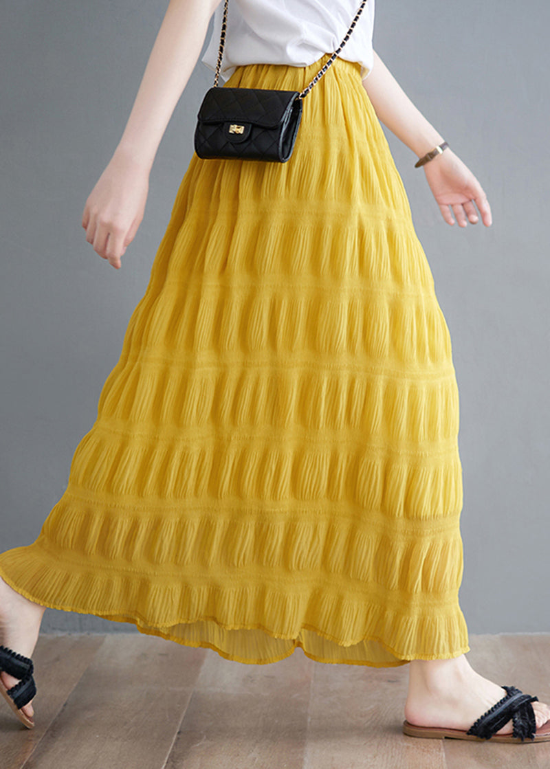 Bohemian Yellow Draped Cotton High Waist Pleated Skirt Summer