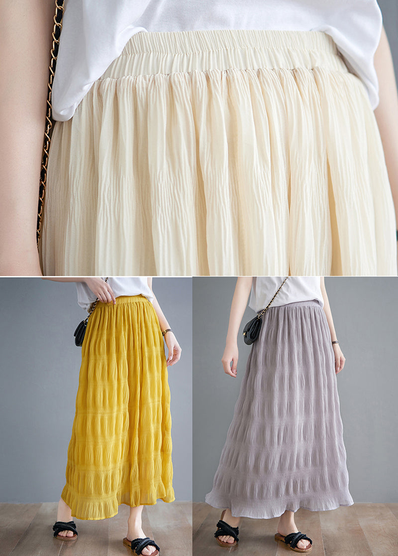 Bohemian Yellow Draped Cotton High Waist Pleated Skirt Summer