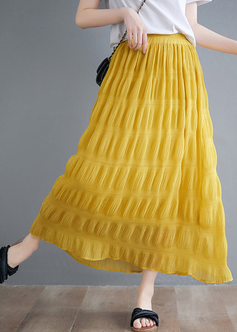 Bohemian Yellow Draped Cotton High Waist Pleated Skirt Summer