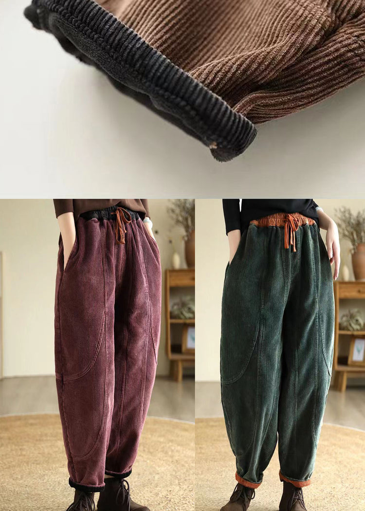 Dull Purple Warm Fleece Corduroy Harem Pants Oversized Winter