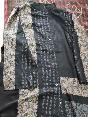 Italian Black Print Long Silk Comfy Cardigan Dress