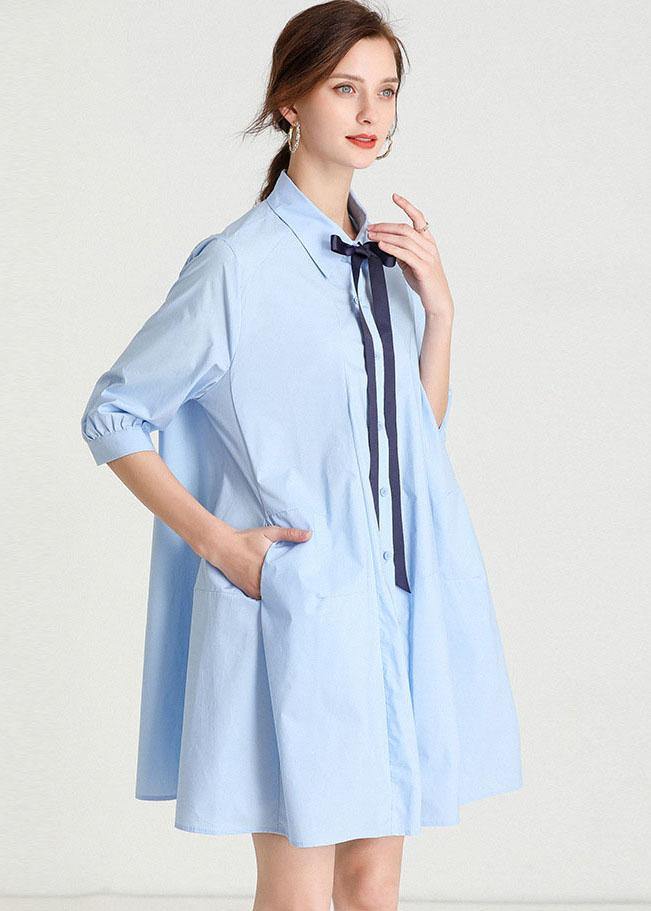 Elegant Baby blue PeterPan Collar Button Summer Cotton Dress