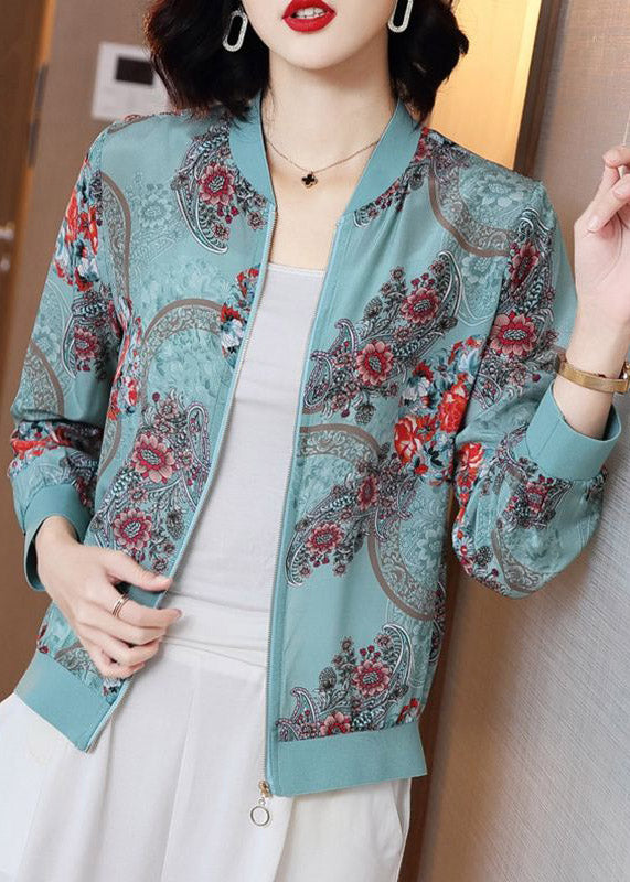 Elegant blue printed zipper chiffon sun protection Coat