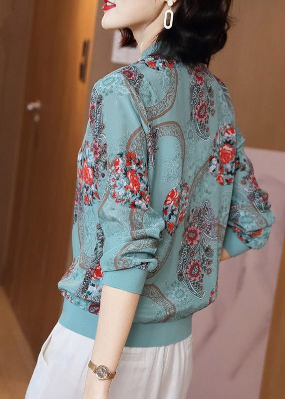 Elegant blue printed zipper chiffon sun protection Coat