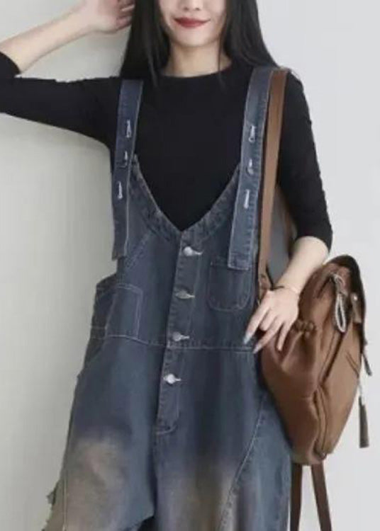 Elegant Blue V Neck Patchwork Button Jumpsuit Summer