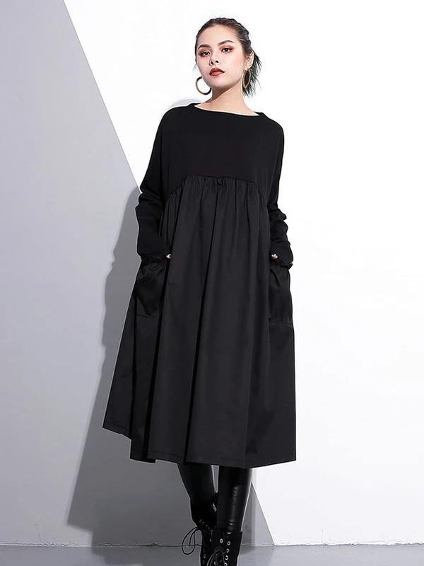 Elegant Cinched o neck Cotton clothes For Women Tutorials Black Dresses