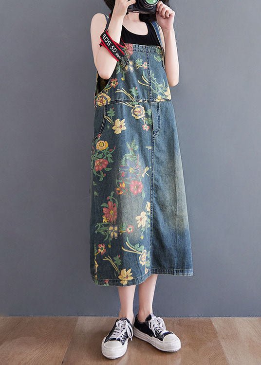 Blue Print Pocket Patchwork Denim Dress Summer