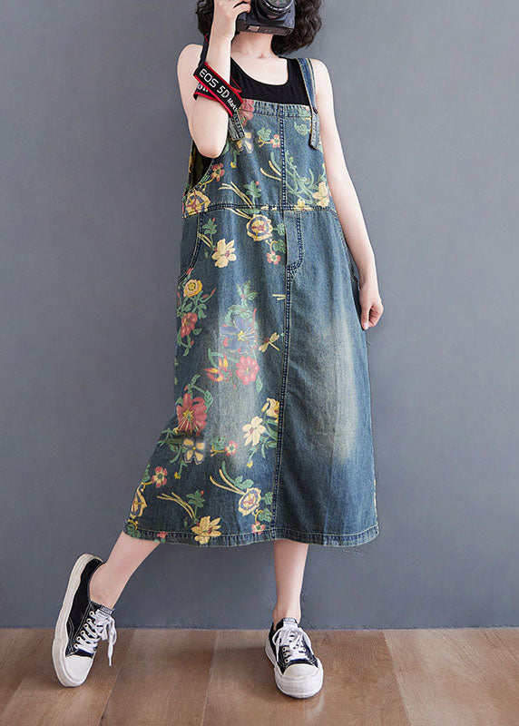 Blue Print Pocket Patchwork Denim Dress Summer