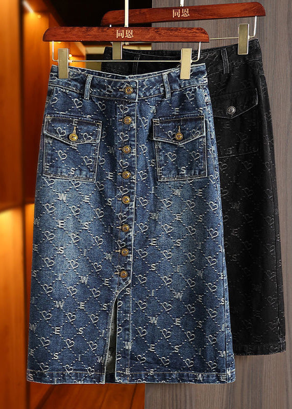 Fashionable blue high waist Print Patchwork denim A-line skirt for summer