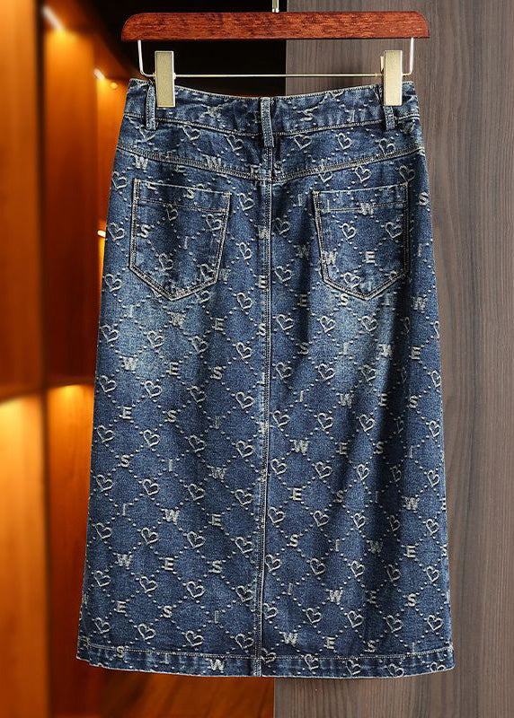 Fashionable blue high waist Print Patchwork denim A-line skirt for summer