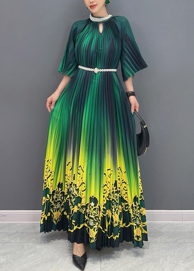 Fashion Gradient Color Green Print Long Dresses Summer