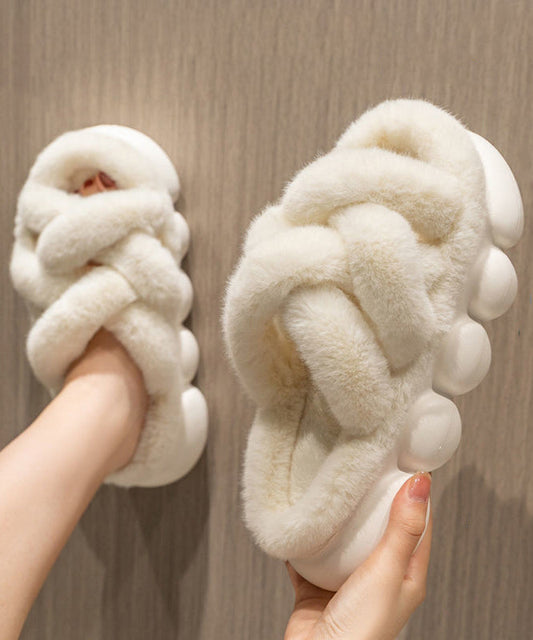 Fashion White Fuzzy Fur Slippers Shoes Platform