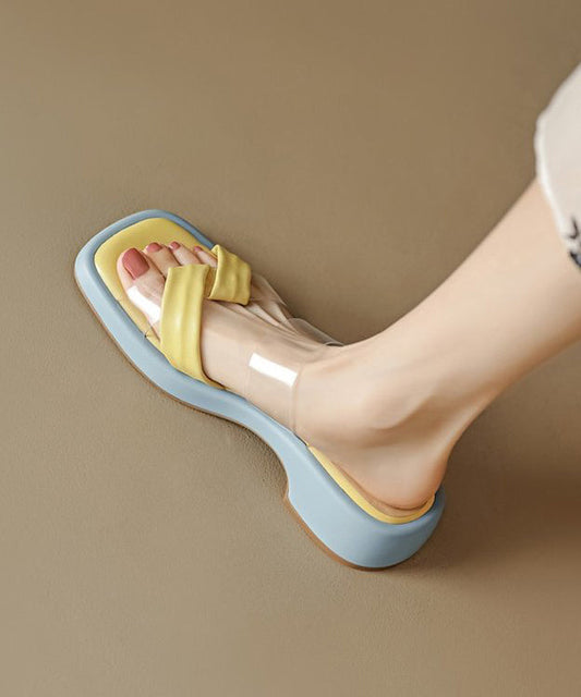 Fashion Yellow Chunky Heel Peep Toe Slide Sandals